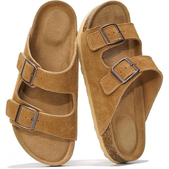 Textured Outsole Buckle Straps Leather Flat Sandals