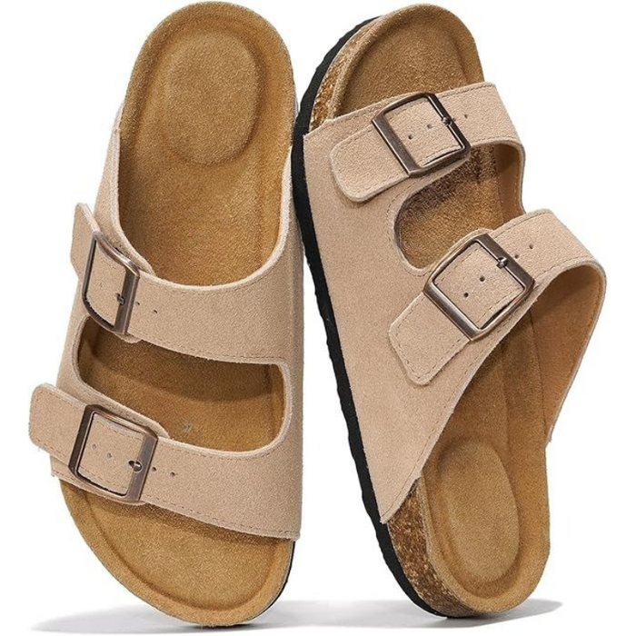 Textured Outsole Buckle Straps Leather Flat Sandals