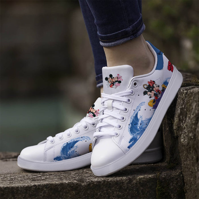 Custom Name Mickey Mouse Wave Pattern Casual Shoes