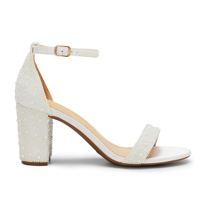 Adjustable Buckle Rhinestone Chunky Low Pump Sandals