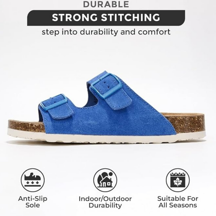 Textured Outsole Buckle Straps Leather Flat Sandals