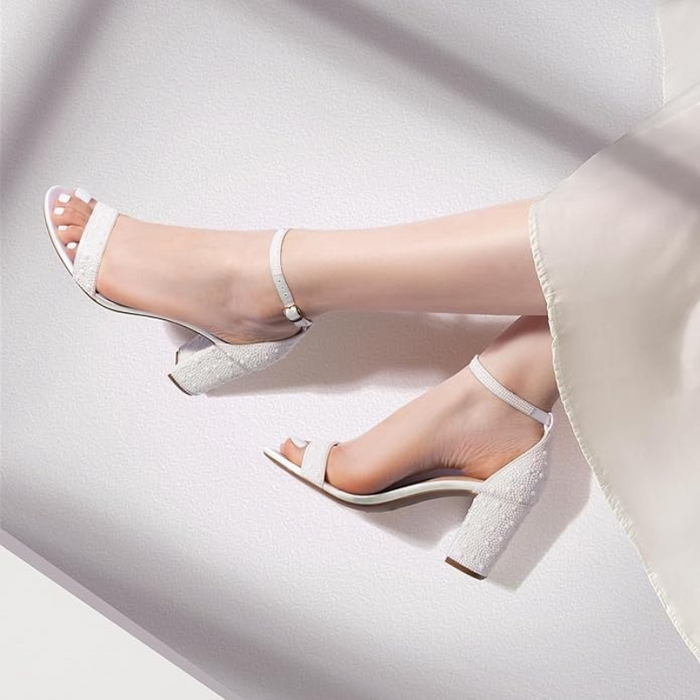 Adjustable Buckle Rhinestone Chunky Low Pump Sandals
