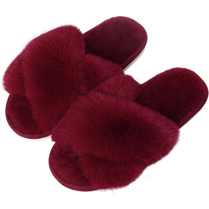 Cozy And Supportive Fuzzy Cross Band House Slippers