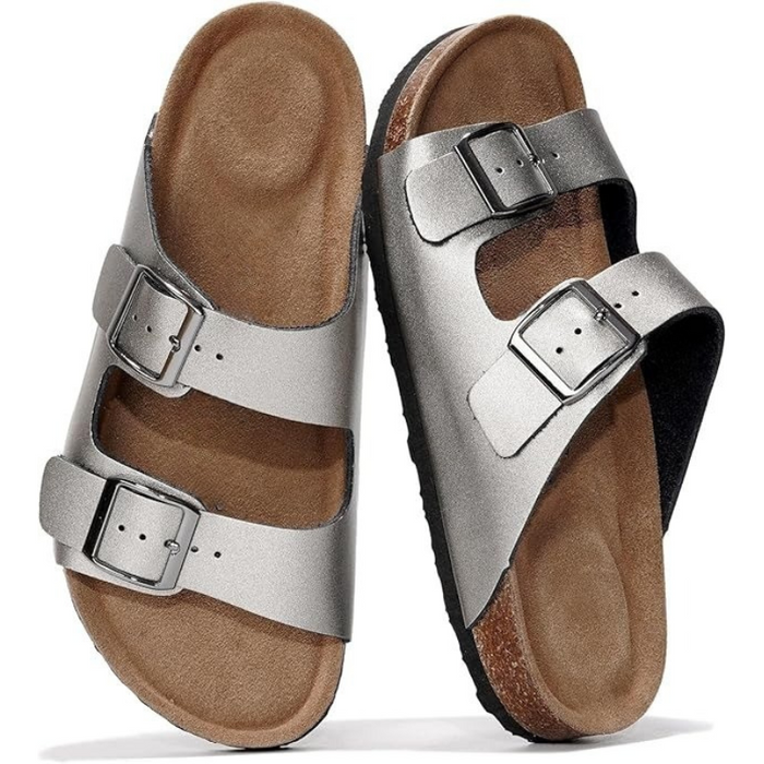 Textured Outsole Buckle Straps Leather Flat Sandals