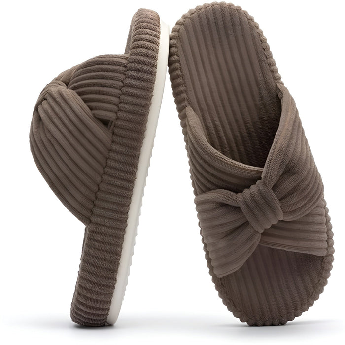 Cushioned Support Textured Corduroy Slide Slippers