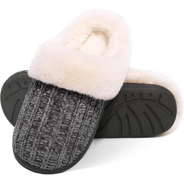Plush Lining Knitted House Slippers With Memory Foam