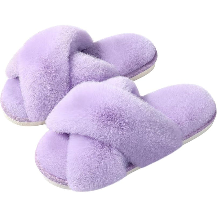Cozy And Supportive Fuzzy Cross Band House Slippers