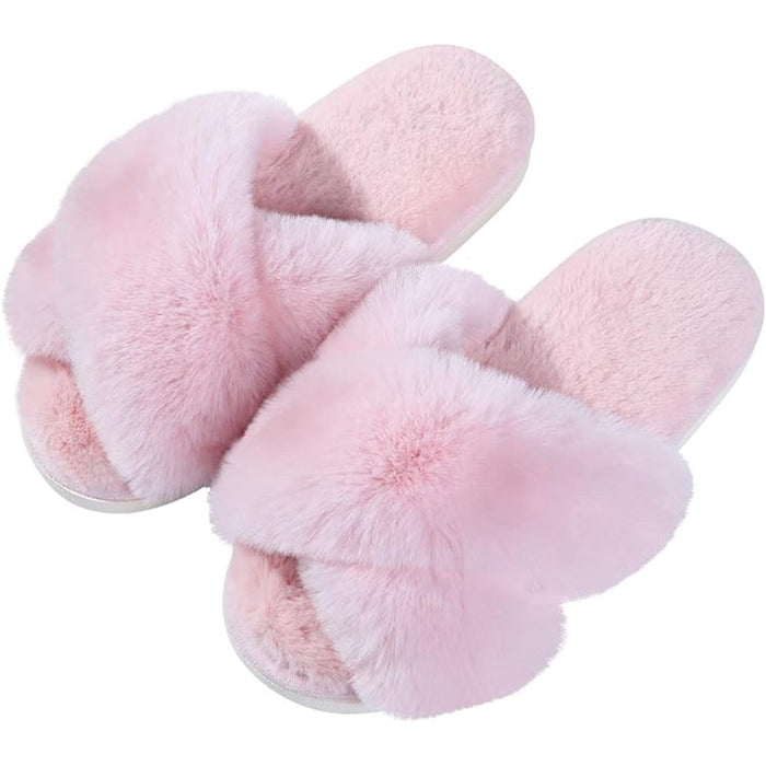 Cozy And Supportive Fuzzy Cross Band House Slippers