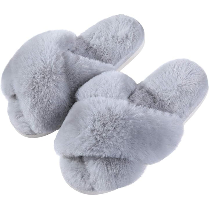 Cozy And Supportive Fuzzy Cross Band House Slippers