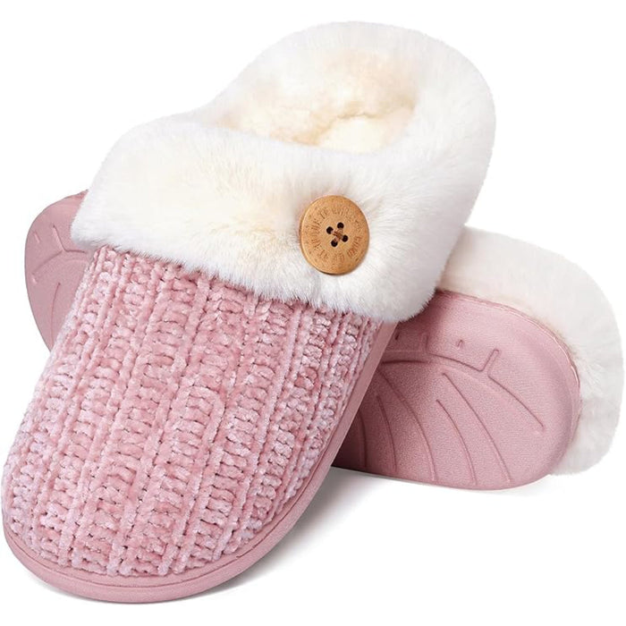 Plush Lining Knitted House Slippers With Memory Foam