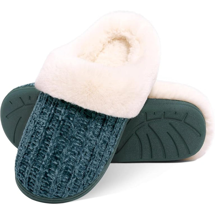 Plush Lining Knitted House Slippers With Memory Foam