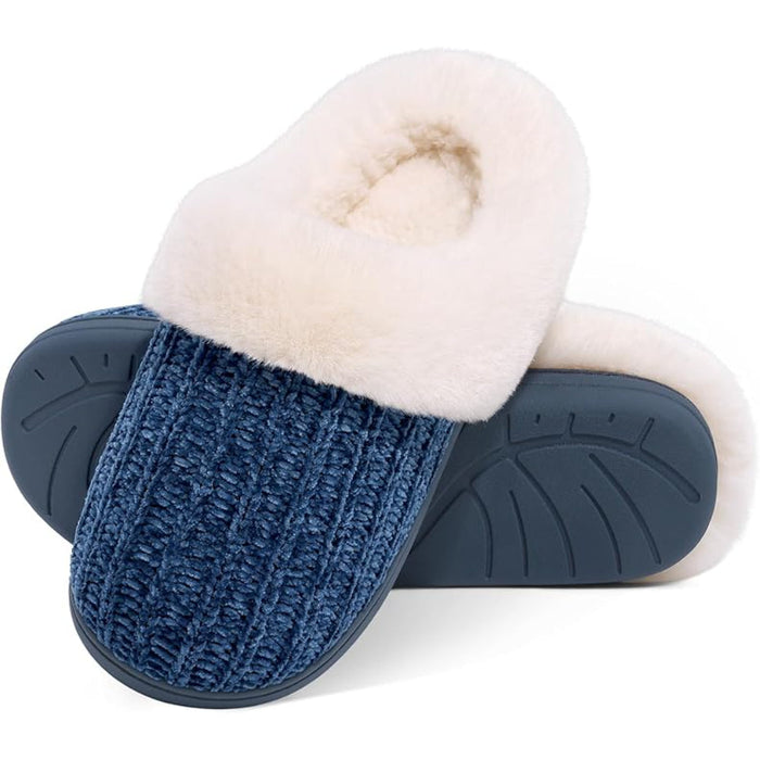 Plush Lining Knitted House Slippers With Memory Foam
