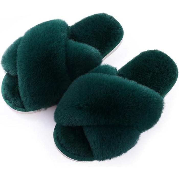 Cozy And Supportive Fuzzy Cross Band House Slippers