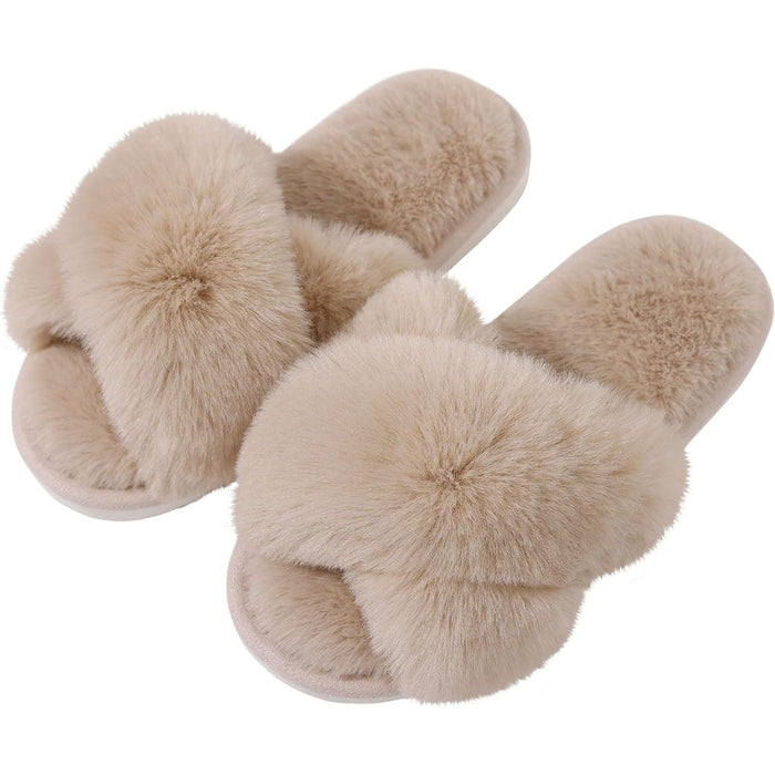 Cozy And Supportive Fuzzy Cross Band House Slippers