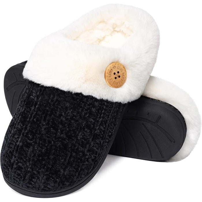 Plush Lining Knitted House Slippers With Memory Foam