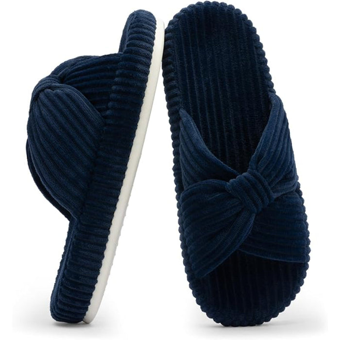 Cushioned Support Textured Corduroy Slide Slippers