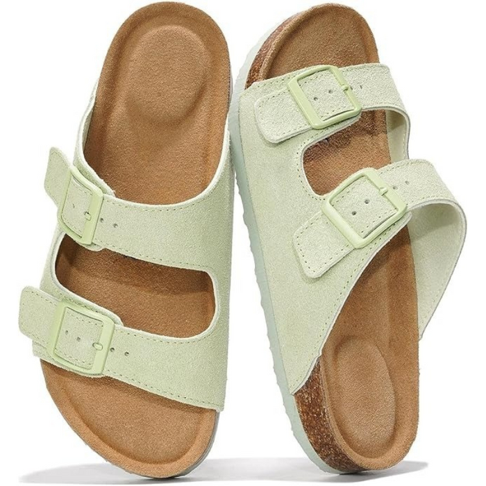 Textured Outsole Buckle Straps Leather Flat Sandals