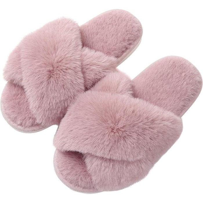 Cozy And Supportive Fuzzy Cross Band House Slippers