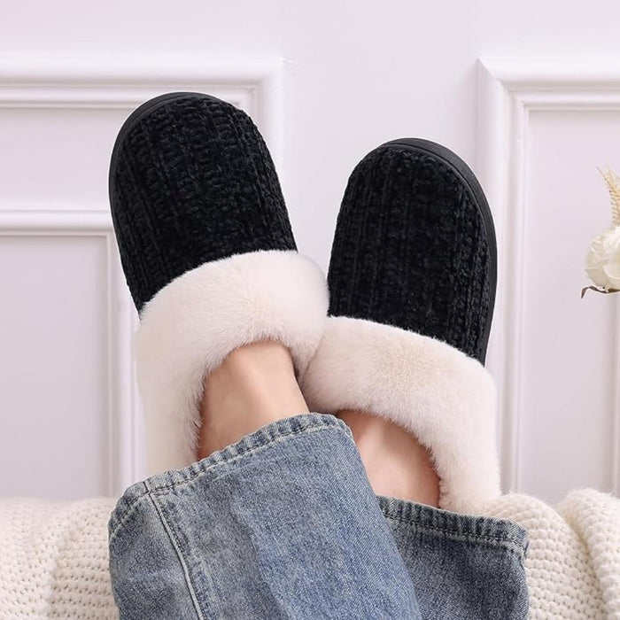 Plush Lining Knitted House Slippers With Memory Foam