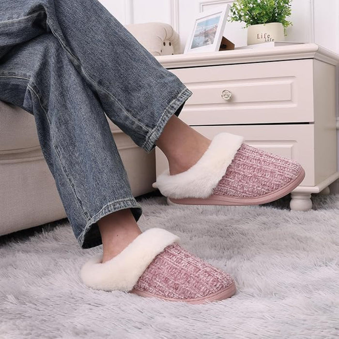 Plush Lining Knitted House Slippers With Memory Foam