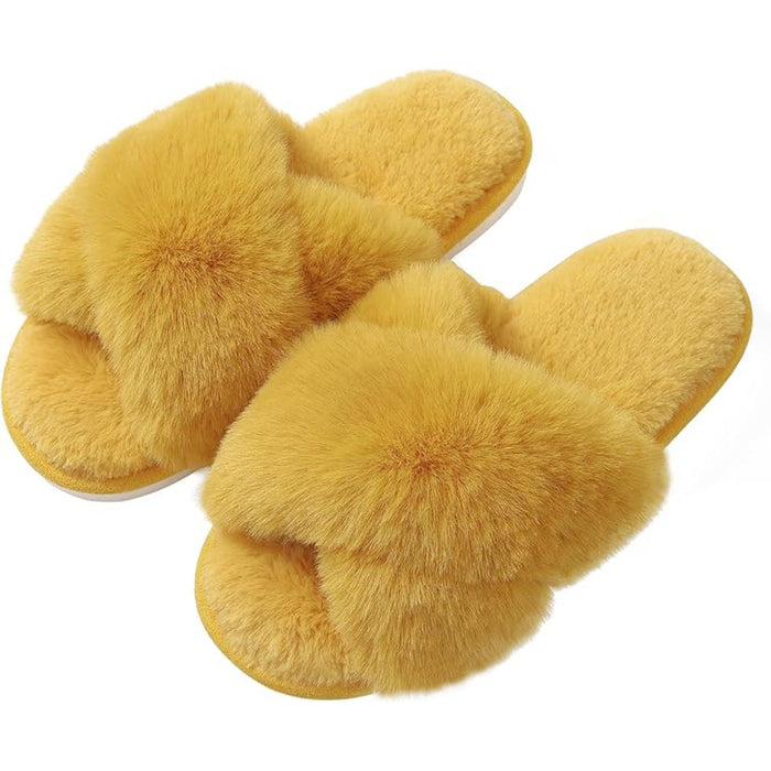 Cozy And Supportive Fuzzy Cross Band House Slippers