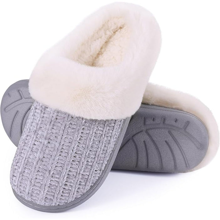 Plush Lining Knitted House Slippers With Memory Foam