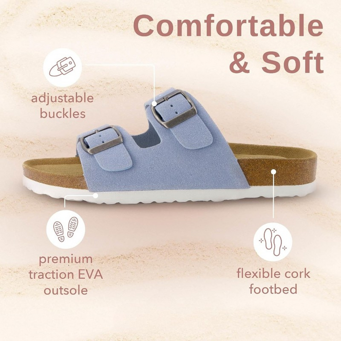 Adjustable Buckles Double Strap Cork Footbed Sandals