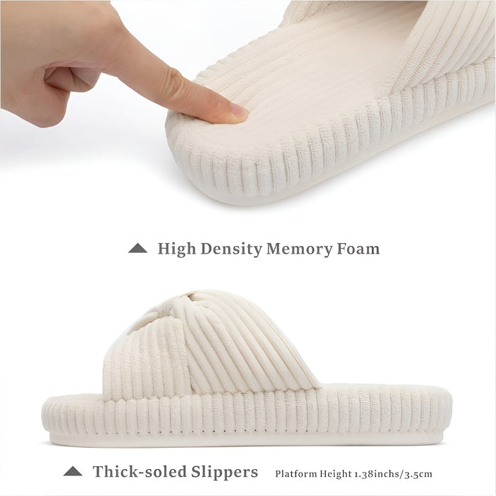 Cushioned Support Textured Corduroy Slide Slippers