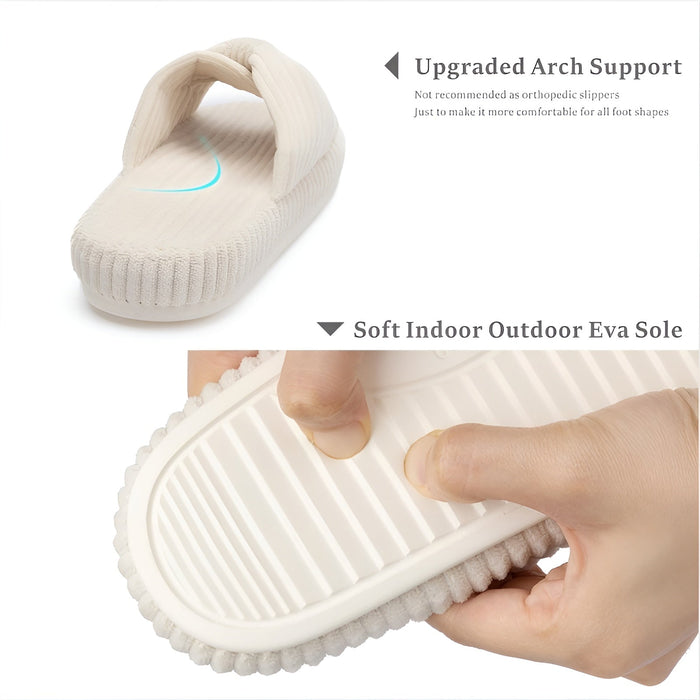 Cushioned Support Textured Corduroy Slide Slippers