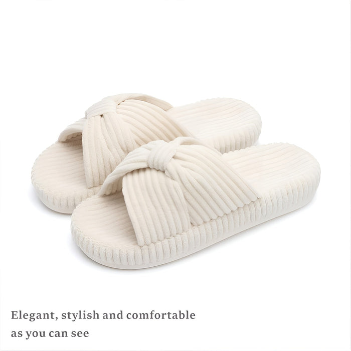 Cushioned Support Textured Corduroy Slide Slippers