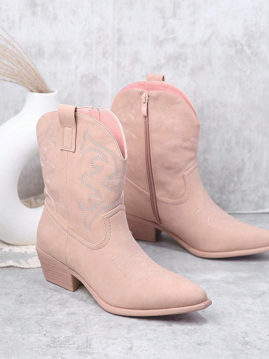 Embroidery Mid Calf Boots
