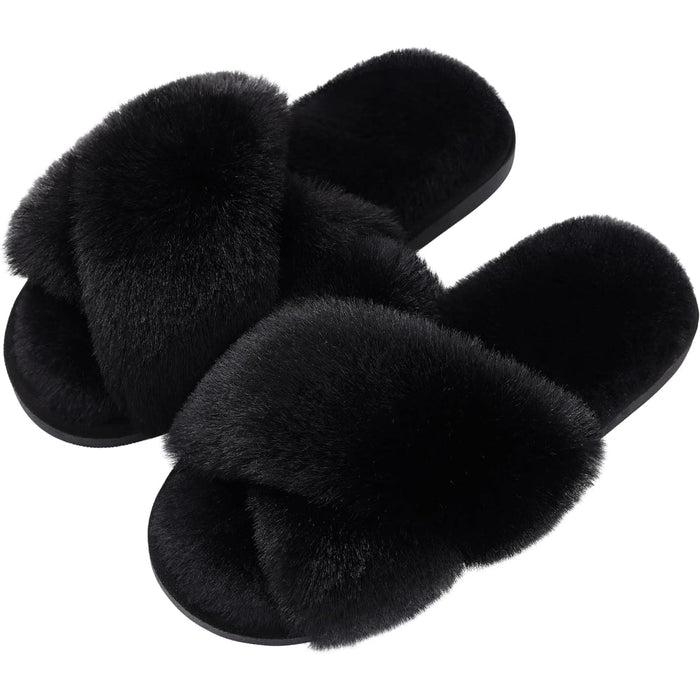 Cozy And Supportive Fuzzy Cross Band House Slippers