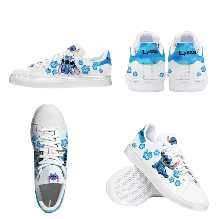 Custom Name Stitch Floral Casual Sneakers