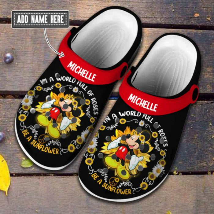 Personalized Mickey Mouse Sunflower Pattern Clogs